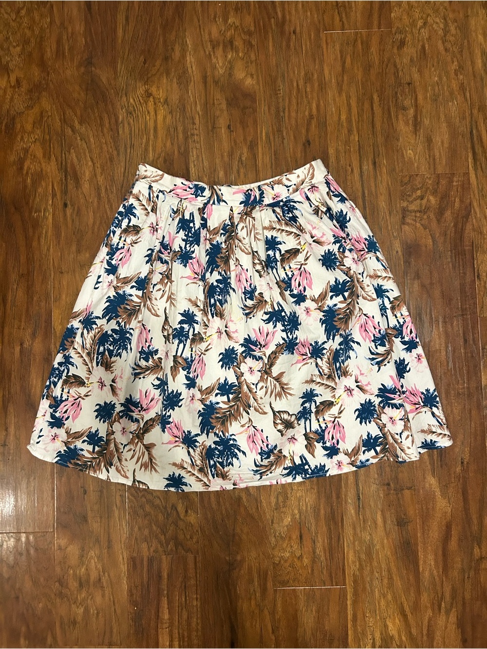 Grace Karin Cream Circle Skirt with Navy & Pink Floral Print